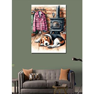 Kanvas Tablo Sobalı Odada Uyuyan Köpek 100x140 cm