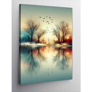 Kanvas Tablo Göl Manzarası Ve Ağaçlar 100x140 cm