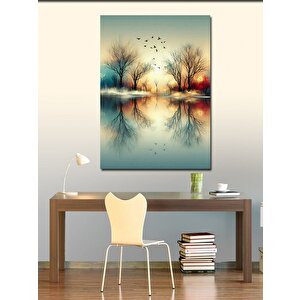 Kanvas Tablo Göl Manzarası Ve Ağaçlar 100x140 cm