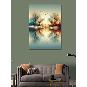 Kanvas Tablo Göl Manzarası Ve Ağaçlar 100x140 cm