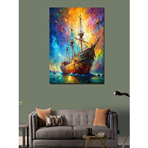 Kanvas Tablo Renkli Gökyüzü Ve Korsan Gemisi 100x140 cm