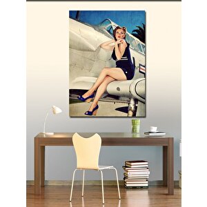 Kanvas Tablo Retro Uçak Ve Hostes 70x100 cm