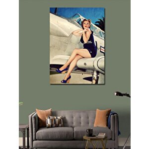Kanvas Tablo Retro Uçak Ve Hostes 70x100 cm