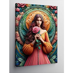 Kanvas Tablo Pembe Güller Ve Kadın 100x140 cm