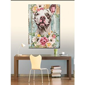 Kanvas Tablo Çiçekler Ve Pitbull Köpek 100x140 cm