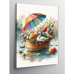Kanvas Tablo Çiçekler Ve Ördek 100x140 cm