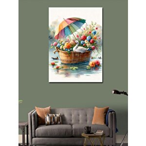 Kanvas Tablo Çiçekler Ve Ördek 100x140 cm