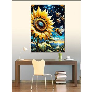 Kanvas Tablo Ay Çiçekleri Ve Arılar 100x140 cm