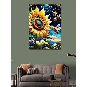 Kanvas Tablo Ay Çiçekleri Ve Arılar 100x140 cm