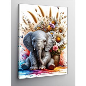 Kanvas Tablo Çiçekler Ve Fil 100x140 cm