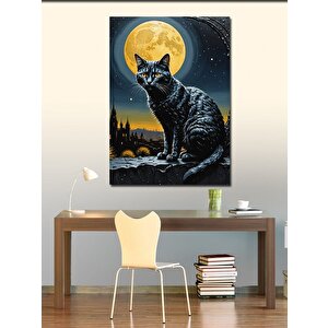 Kanvas Tablo Siyah Kedi Ve Dolunay