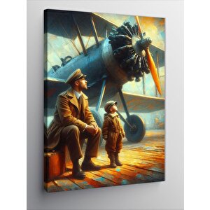 Kanvas Tablo Retro Uçak Ve Küçük Pilot 70x100 cm