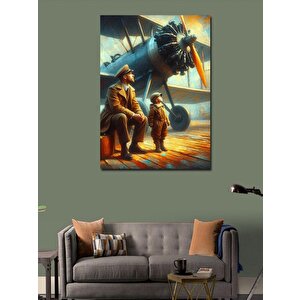 Kanvas Tablo Retro Uçak Ve Küçük Pilot 70x100 cm
