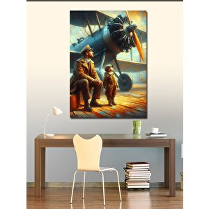 Kanvas Tablo Retro Uçak Ve Küçük Pilot