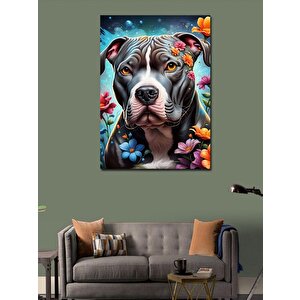 Kanvas Tablo Pitbul Köpek Ve Çiçekler