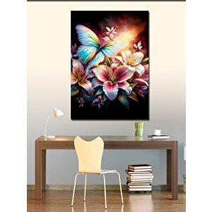 Kanvas Tablo Renkli Çiçeklerle Kelebek 100x140 cm