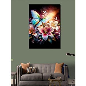 Kanvas Tablo Renkli Çiçeklerle Kelebek 100x140 cm