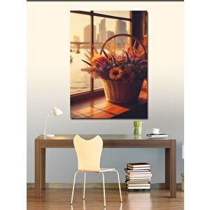 Kanvas Tablo Sepetteki Çiçekler Ve Manzara 70x100 cm