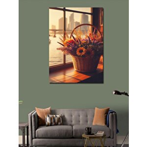Kanvas Tablo Sepetteki Çiçekler Ve Manzara 70x100 cm