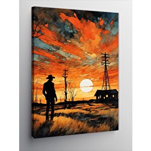 Kanvas Tablo Gün Batımı Ve Kovboy 70x100 cm