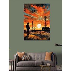 Kanvas Tablo Gün Batımı Ve Kovboy 70x100 cm