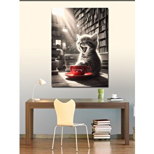 Kanvas Tablo Kahve Ve Kedi 100x140 cm