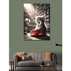 Kanvas Tablo Kahve Ve Kedi 100x140 cm