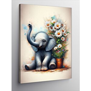 Kanvas Tablo Yavru Fil Ve Papatyalar 100x140 cm