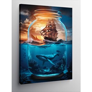 Kanvas Tablo Gemi Ve Köpekbalığı 100x140 cm