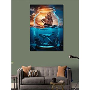Kanvas Tablo Gemi Ve Köpekbalığı 100x140 cm