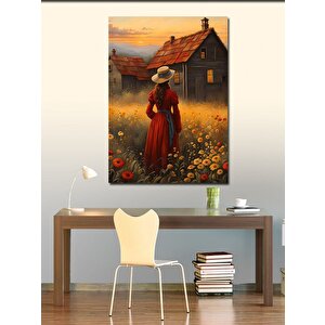 Kanvas Tablo Retro Çiftlik Evi Ve Kadın 70x100 cm