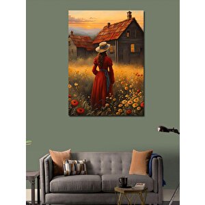 Kanvas Tablo Retro Çiftlik Evi Ve Kadın 70x100 cm