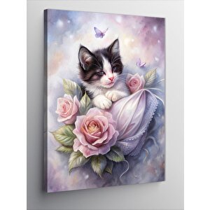 Kanvas Tablo Yavru Kedi Ve Güller