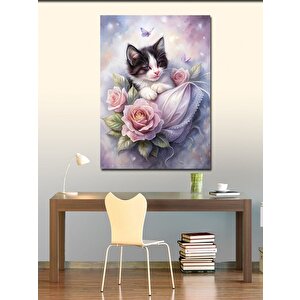 Kanvas Tablo Yavru Kedi Ve Güller