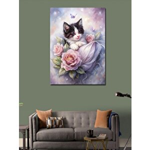 Kanvas Tablo Yavru Kedi Ve Güller