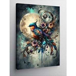 Kanvas Tablo Mavi Kuş Ve Çiçekler 70x100 cm