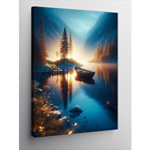 Kanvas Tablo Göl Manzarası Ve Kayıklar 70x100 cm