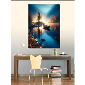 Kanvas Tablo Göl Manzarası Ve Kayıklar 70x100 cm