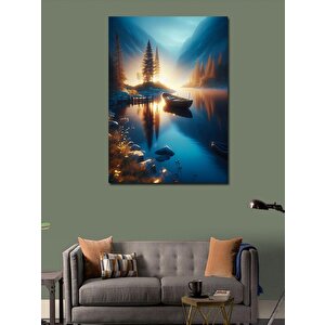 Kanvas Tablo Göl Manzarası Ve Kayıklar 70x100 cm