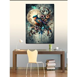 Kanvas Tablo Mavi Kuş Ve Çiçekler 100x140 cm