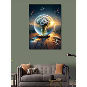 Kanvas Tablo Vazodaki Çiçek Ve Deniz 70x100 cm