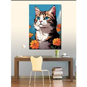 Kanvas Tablo Çiçekler Ve Kedi