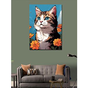 Kanvas Tablo Çiçekler Ve Kedi