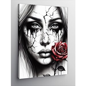 Kanvas Tablo Kırmızı Gül Ve Kadın 100x140 cm