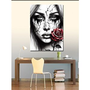 Kanvas Tablo Kırmızı Gül Ve Kadın 100x140 cm