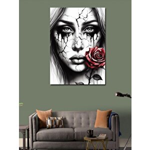 Kanvas Tablo Kırmızı Gül Ve Kadın 100x140 cm