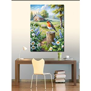 Kanvas Tablo Kırmızı Kuş Ve Çiçekler 100x140 cm