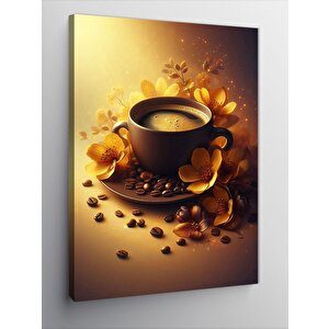 Kanvas Tablo Kahve Ve Çiçekler