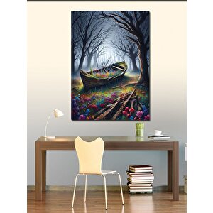 Kanvas Tablo Ormandaki Kayık Ve Çiçekler 70x100 cm