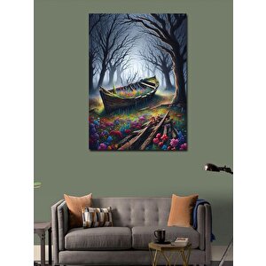 Kanvas Tablo Ormandaki Kayık Ve Çiçekler 70x100 cm